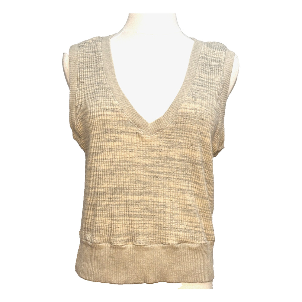 Project Social Ribbed Sweater Vest T Cream Gray Heathered V Neck Large Preppy
